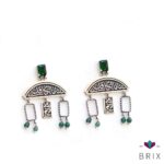 Green crescent heart earrings