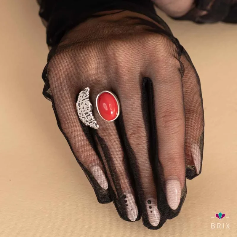 خاتم فضه فص احمر